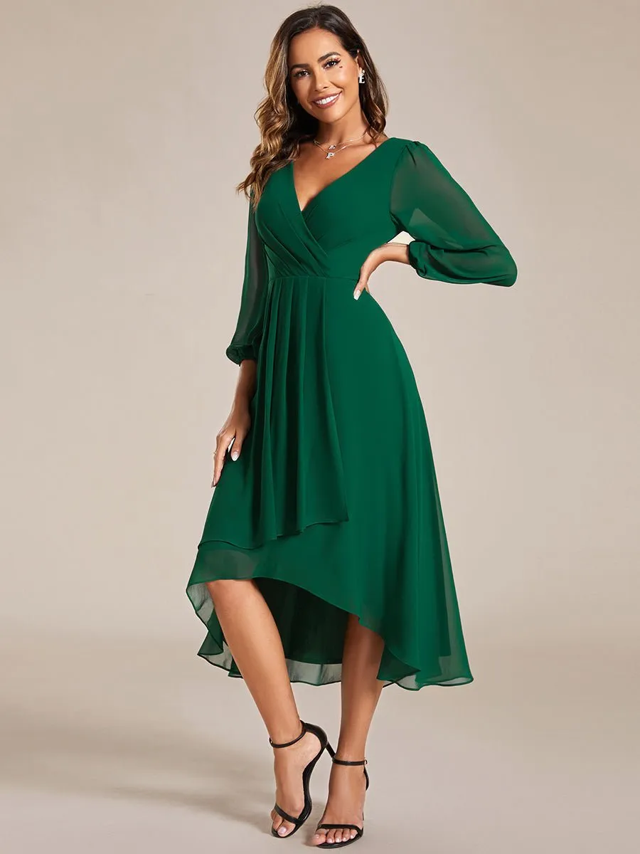 Tammy long sleeved midi high low chiffon dress