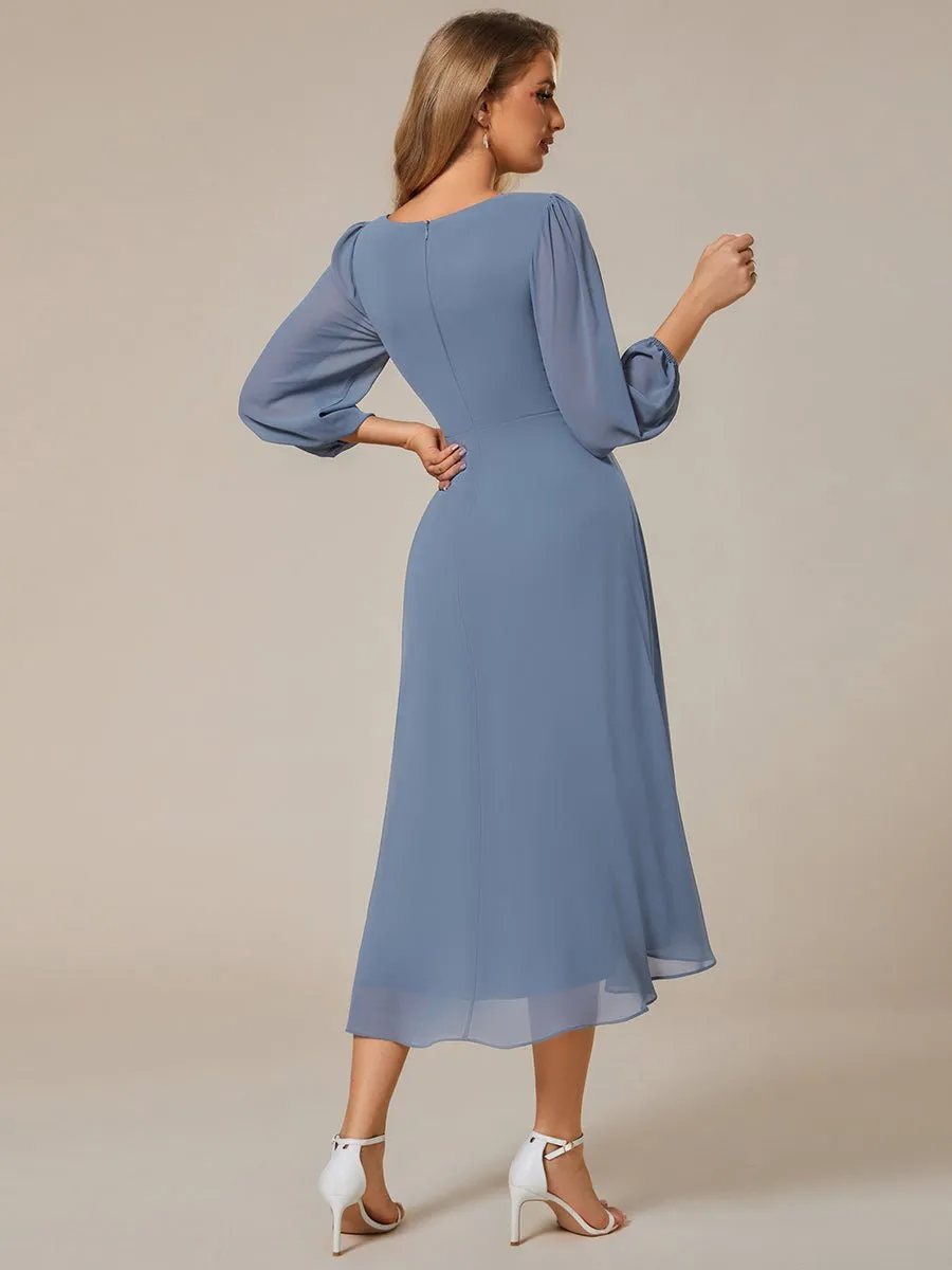 Tammy long sleeved midi high low chiffon dress