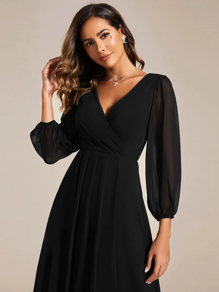 Tammy long sleeved midi high low chiffon dress