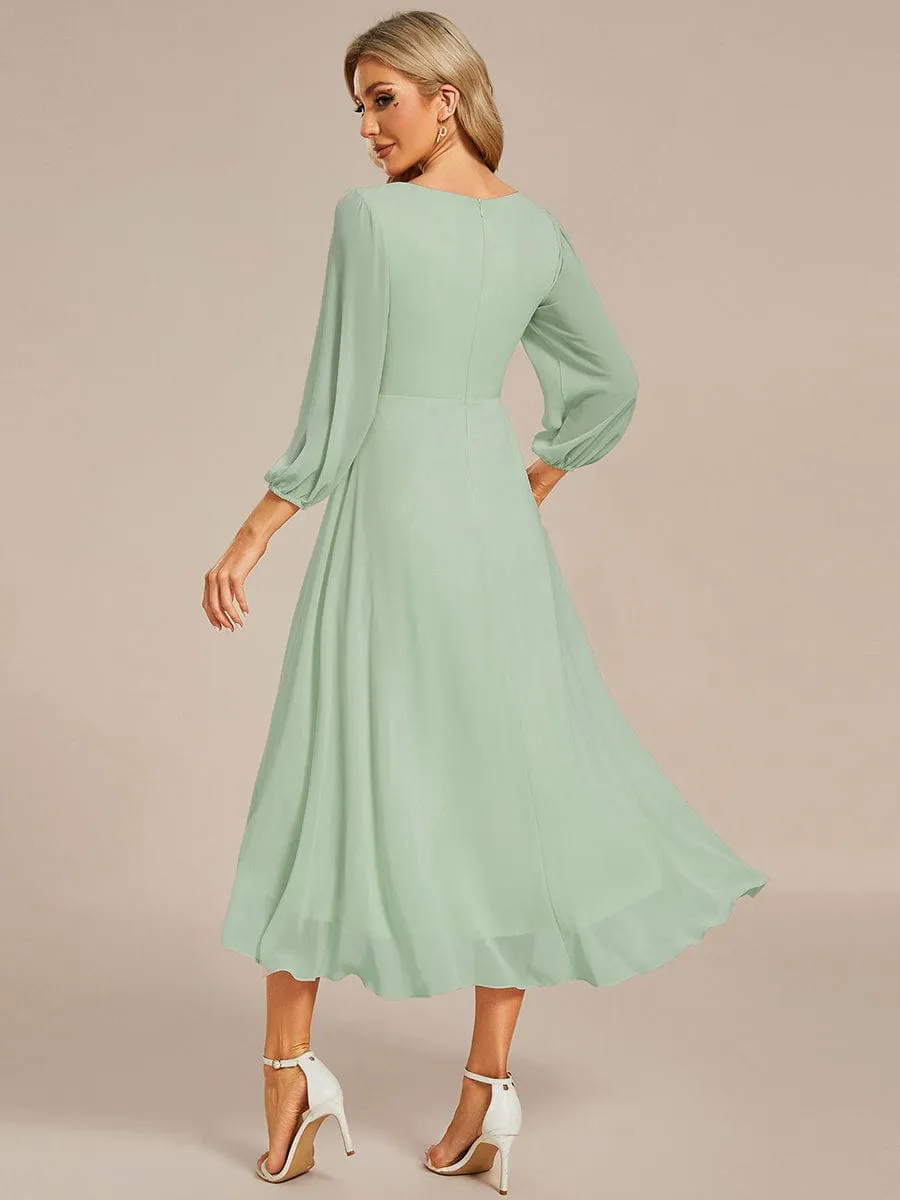 Tammy long sleeved midi high low chiffon dress