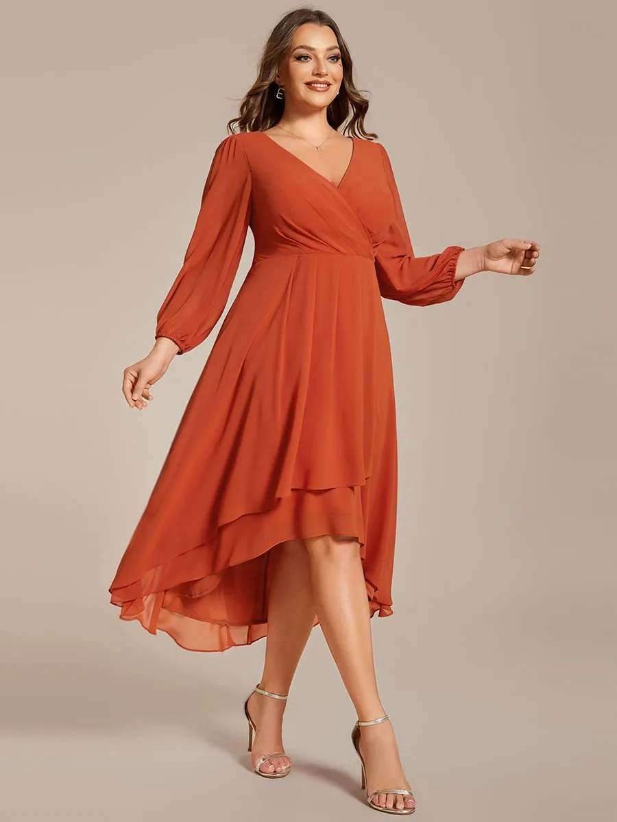 Tammy long sleeved midi high low chiffon dress