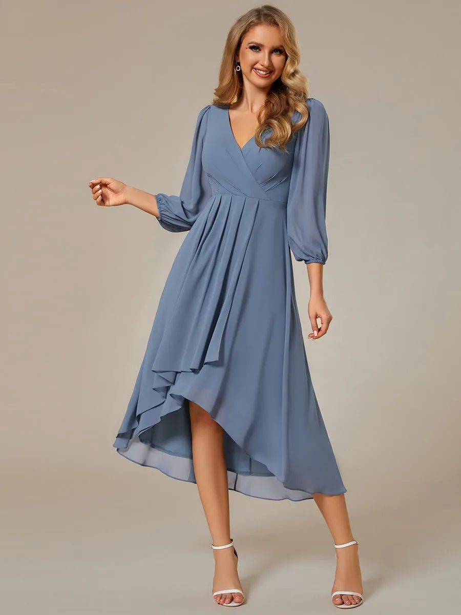Tammy long sleeved midi high low chiffon dress