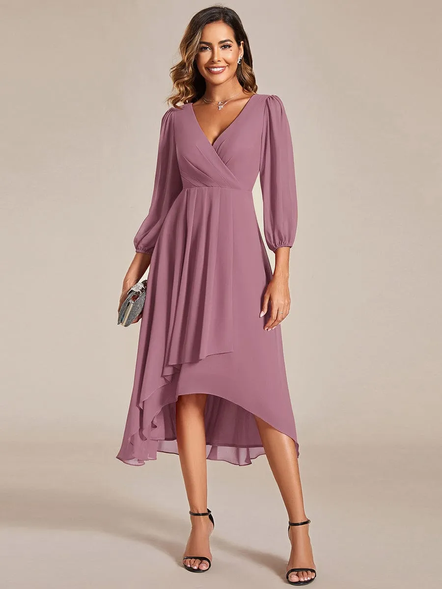 Tammy long sleeved midi high low chiffon dress