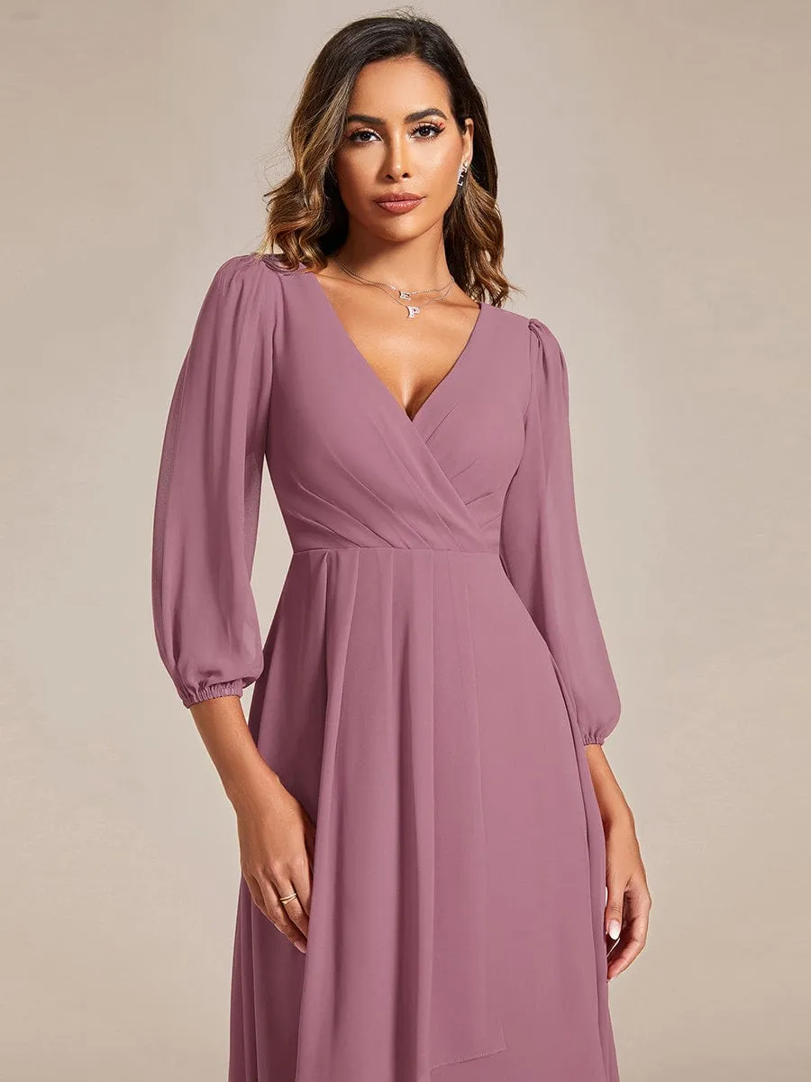 Tammy long sleeved midi high low chiffon dress