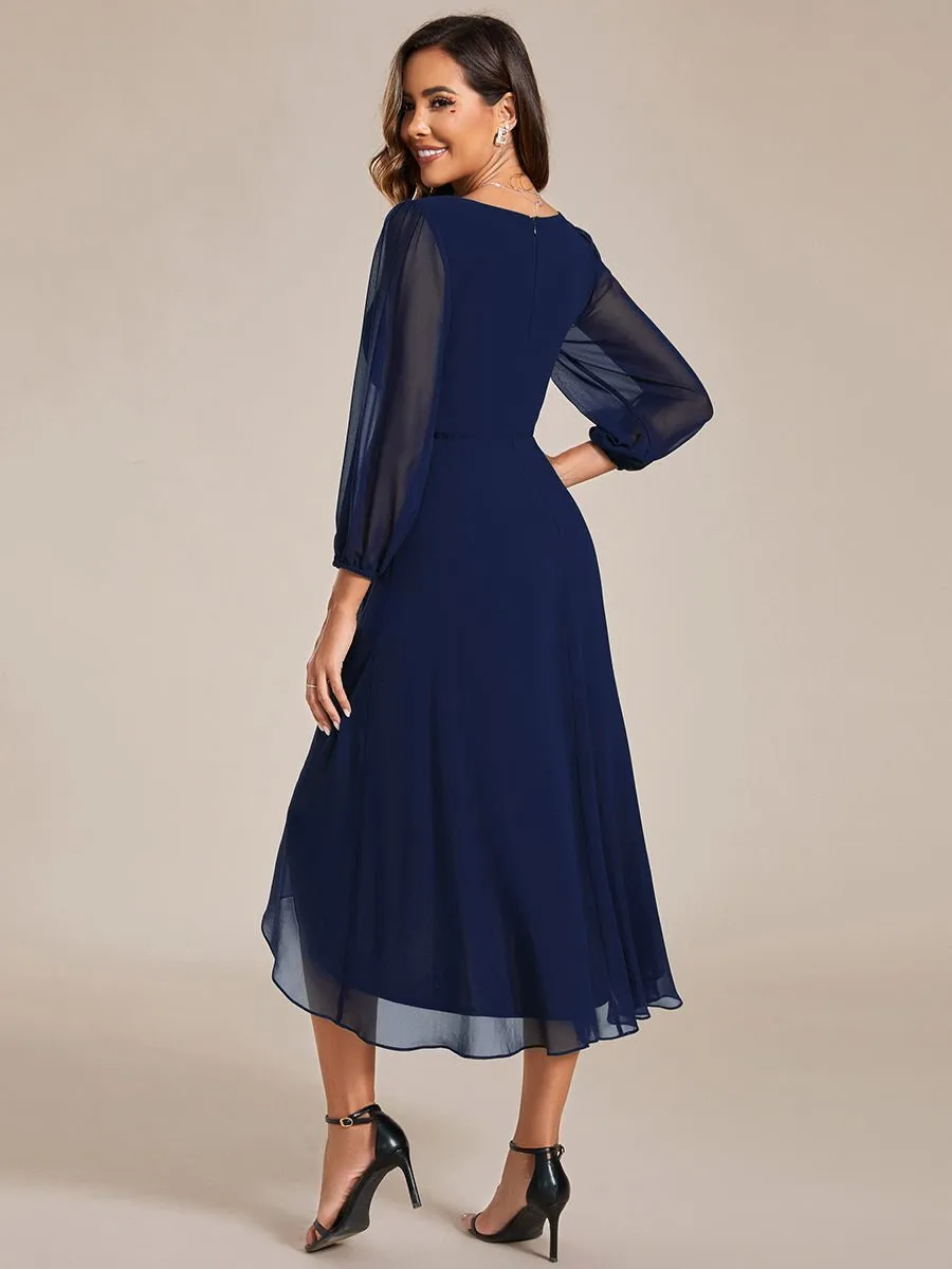 Tammy long sleeved midi high low chiffon dress