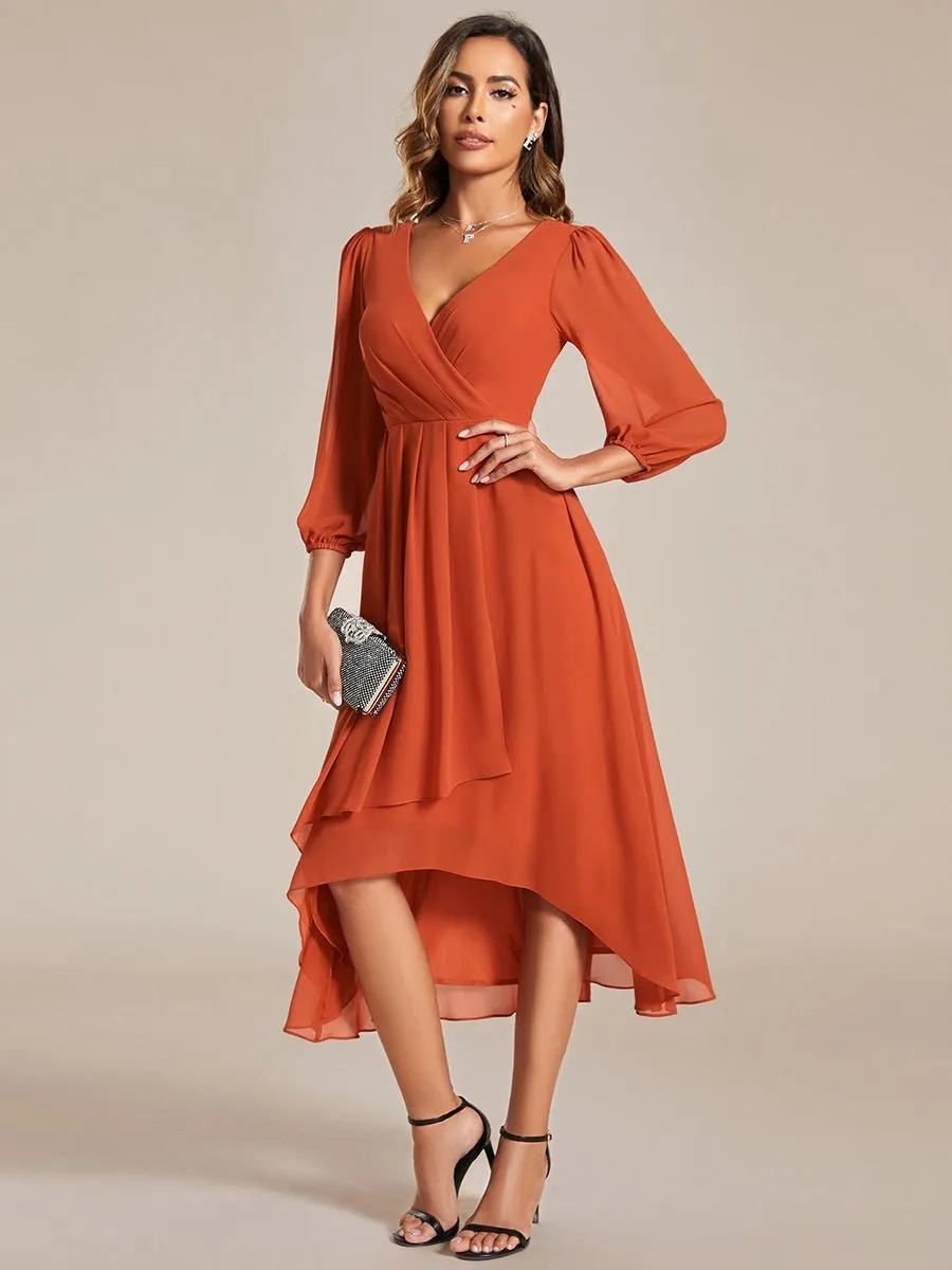 Tammy long sleeved midi high low chiffon dress