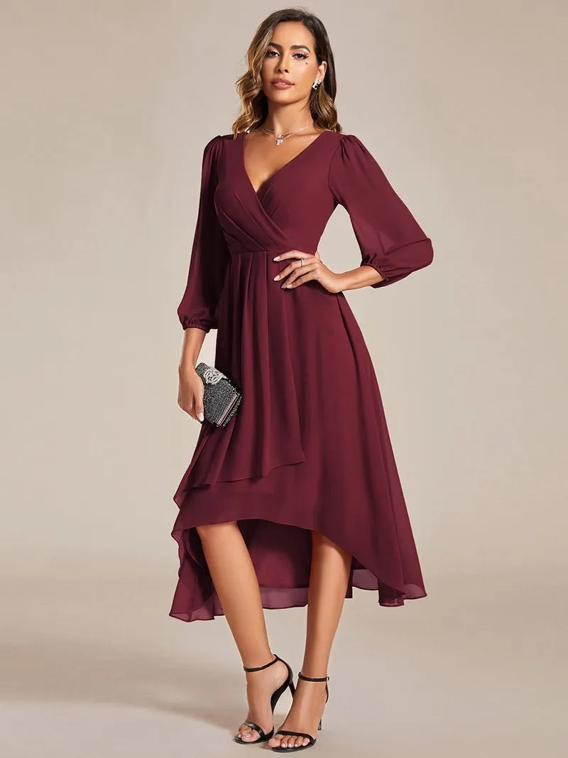 Tammy long sleeved midi high low chiffon dress