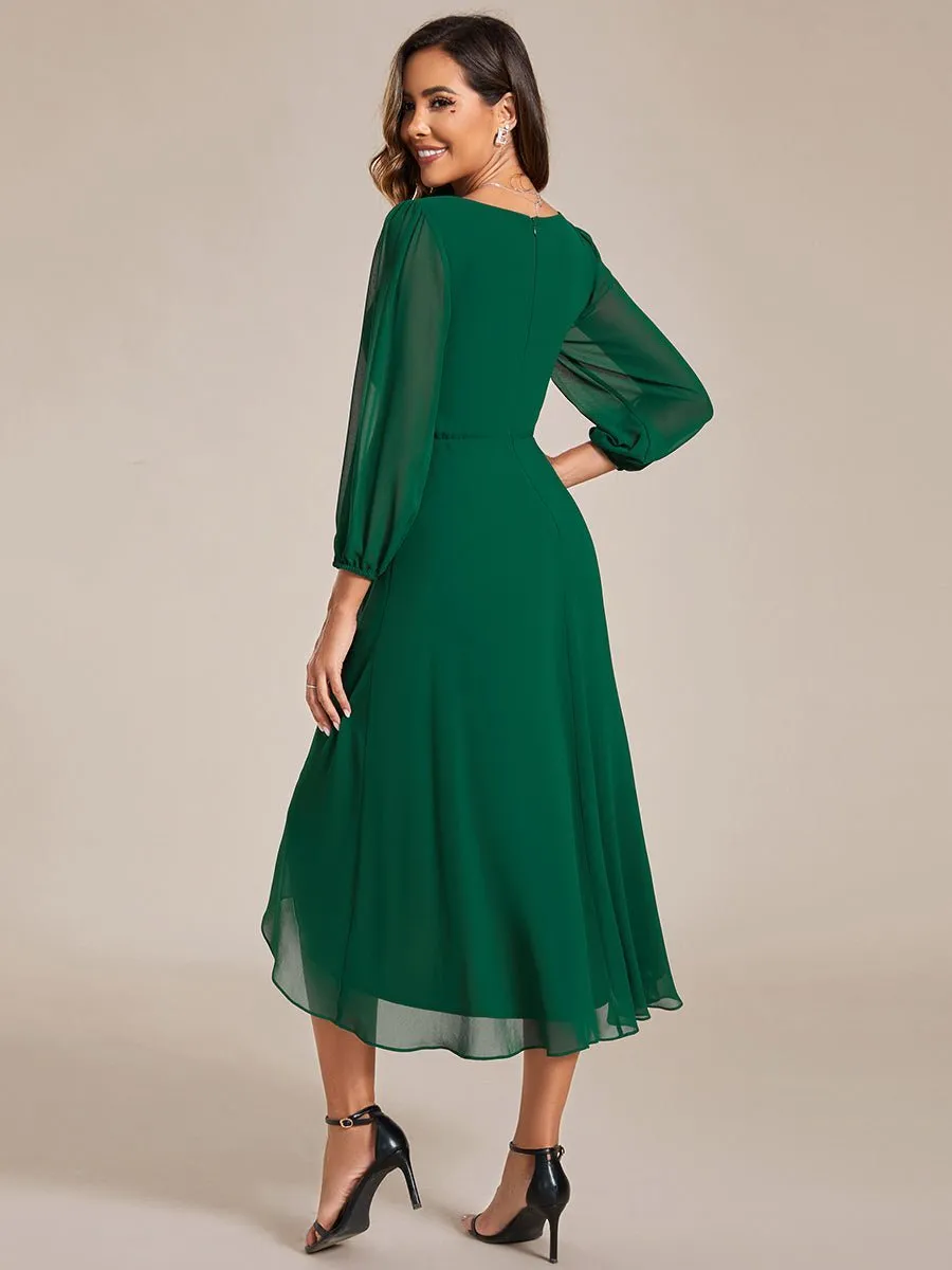 Tammy long sleeved midi high low chiffon dress