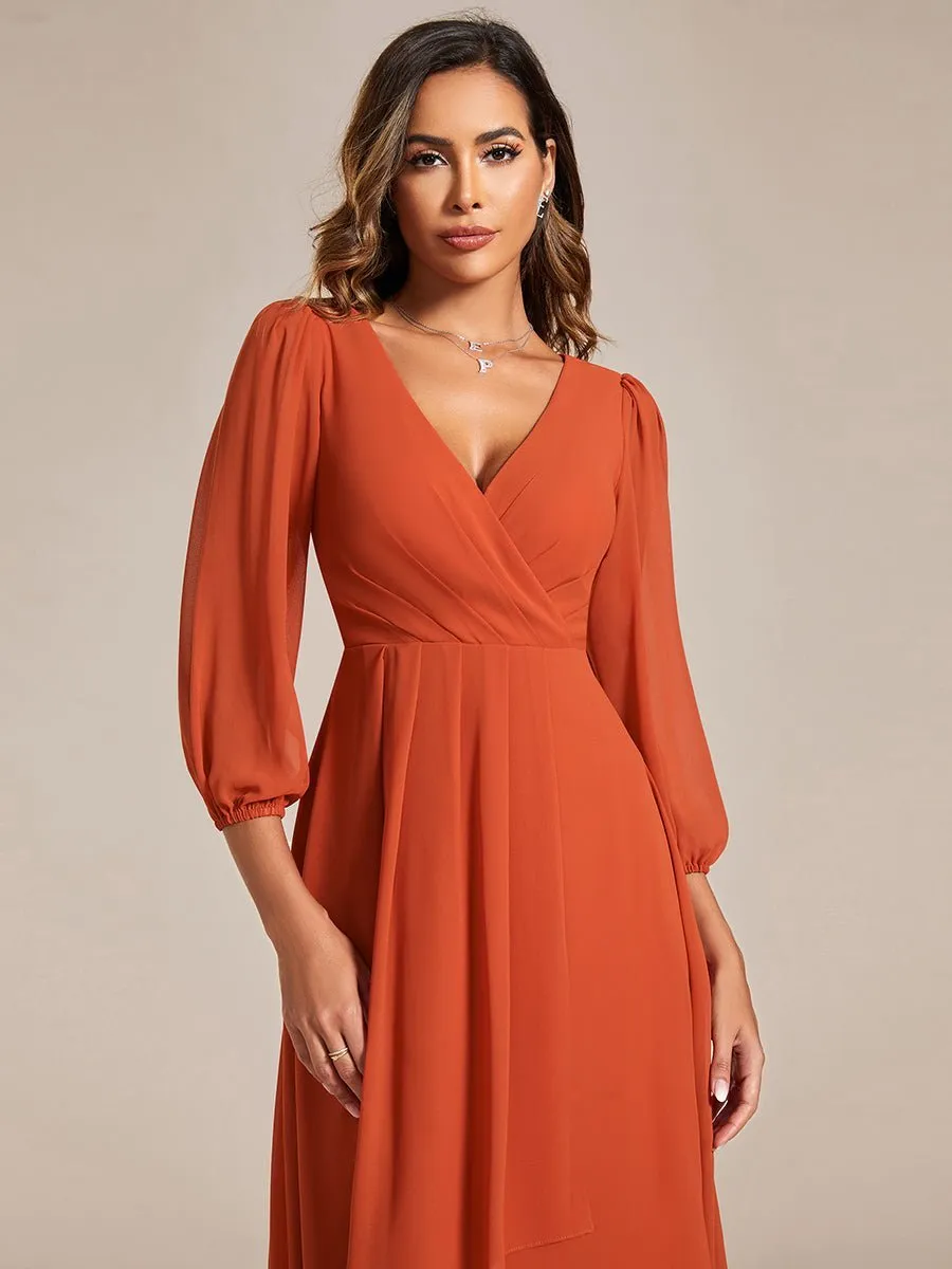 Tammy long sleeved midi high low chiffon dress