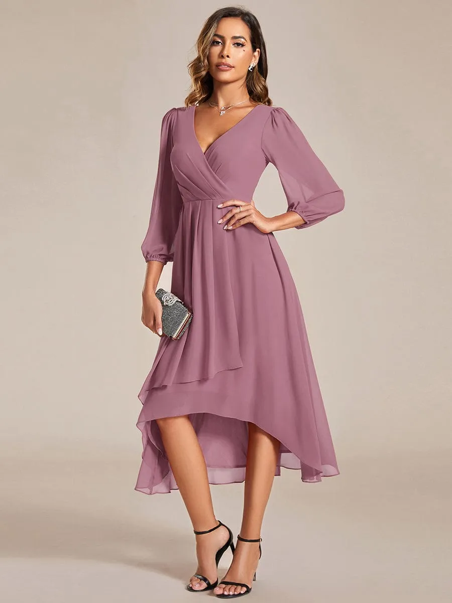 Tammy long sleeved midi high low chiffon dress