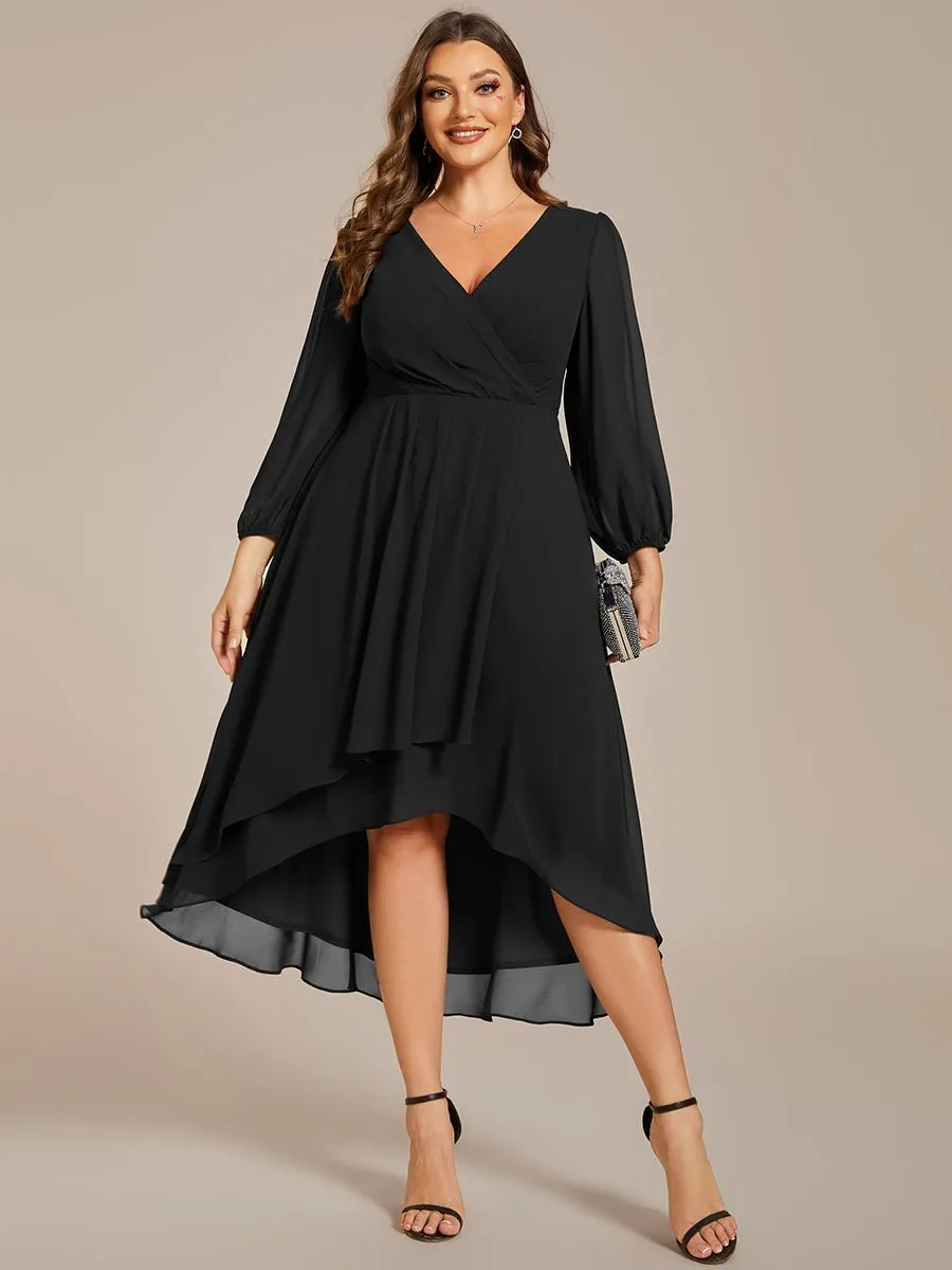 Tammy long sleeved midi high low chiffon dress