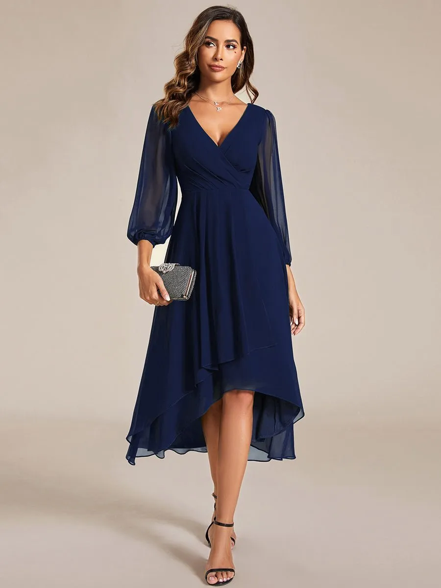 Tammy long sleeved midi high low chiffon dress