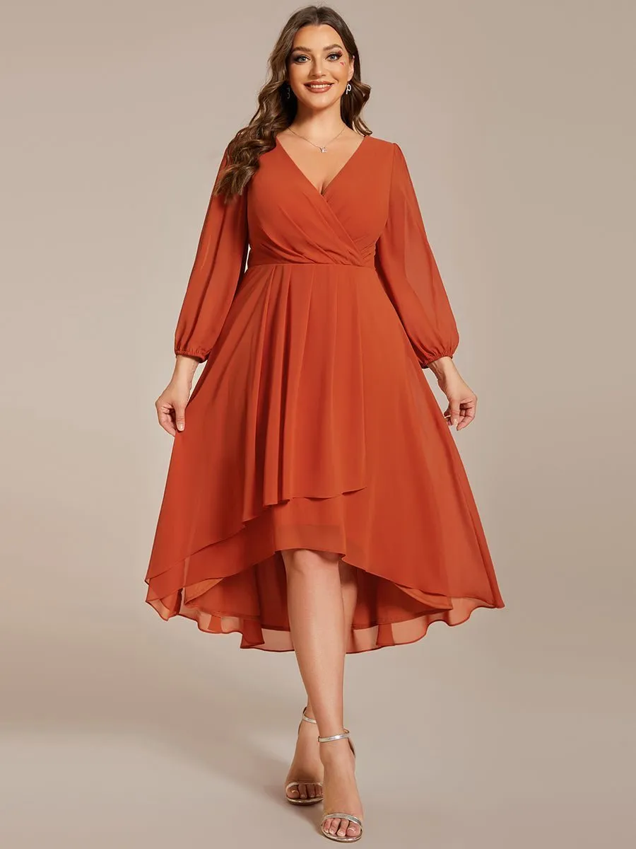 Tammy long sleeved midi high low chiffon dress