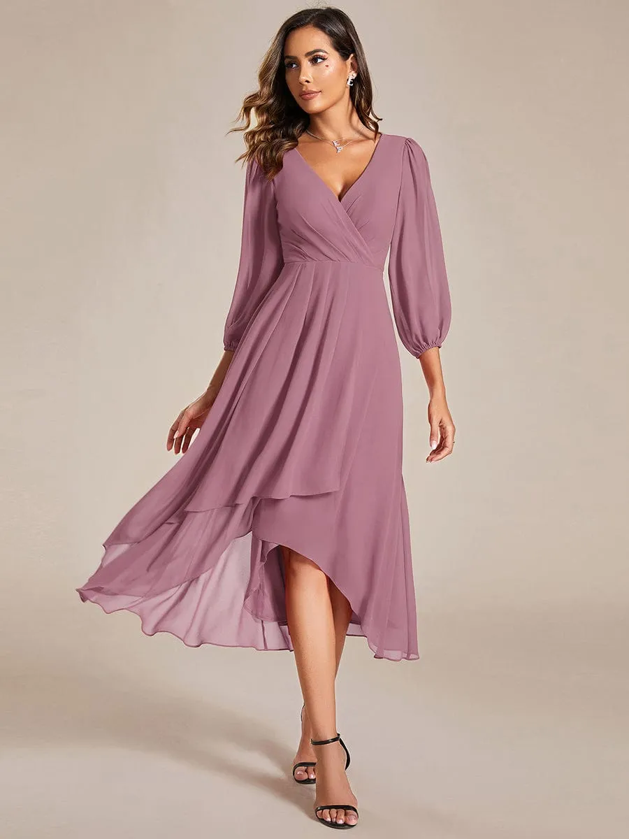 Tammy long sleeved midi high low chiffon dress