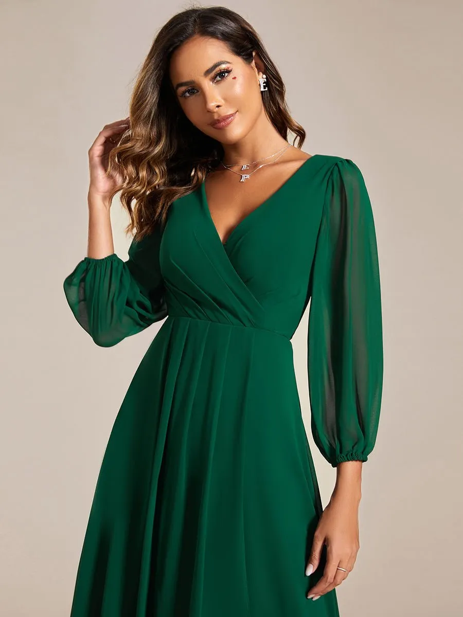 Tammy long sleeved midi high low chiffon dress