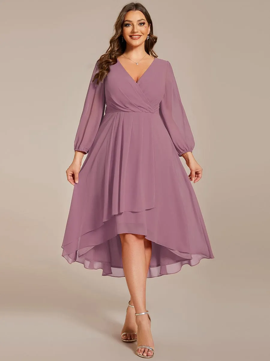 Tammy long sleeved midi high low chiffon dress