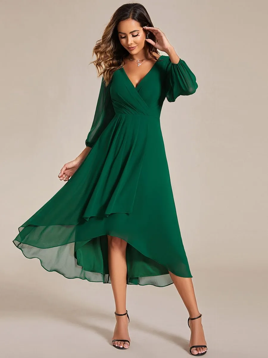 Tammy long sleeved midi high low chiffon dress