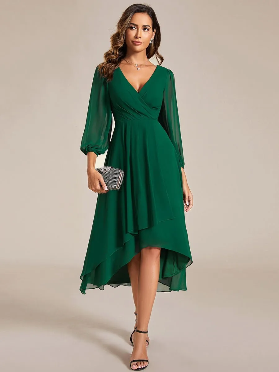 Tammy long sleeved midi high low chiffon dress