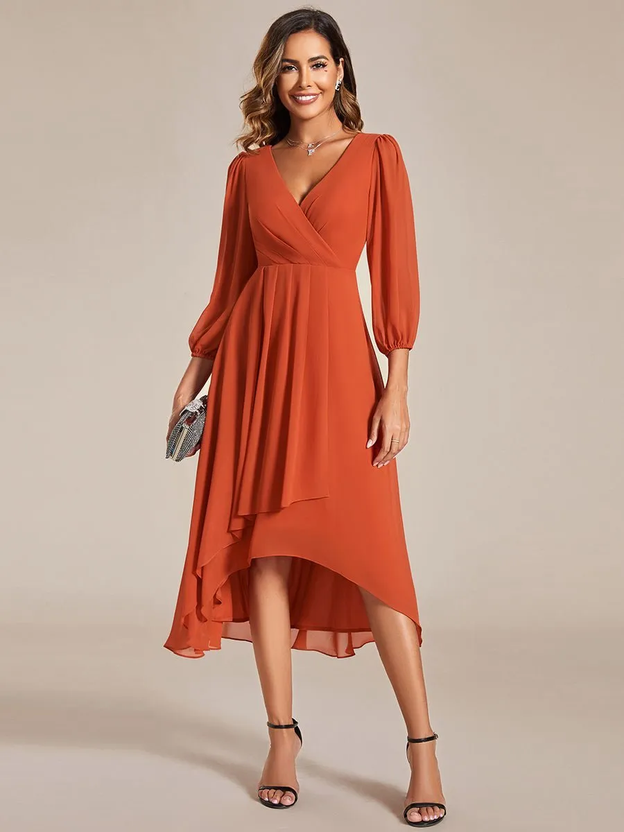 Tammy long sleeved midi high low chiffon dress