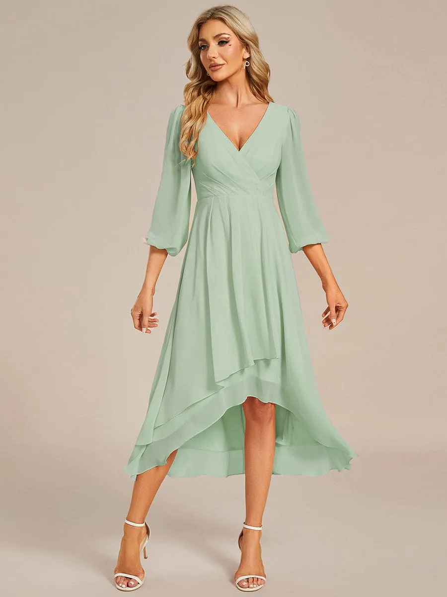 Tammy long sleeved midi high low chiffon dress