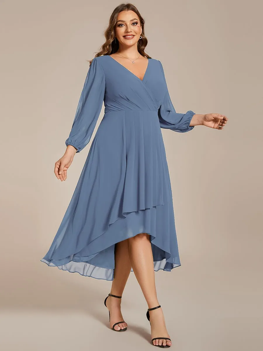 Tammy long sleeved midi high low chiffon dress