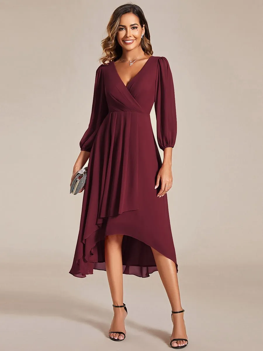 Tammy long sleeved midi high low chiffon dress