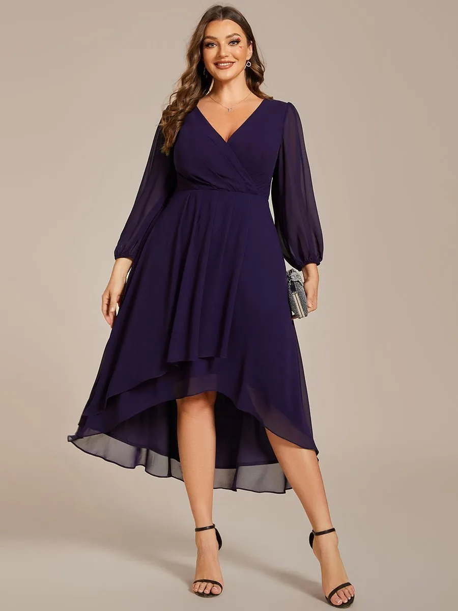 Tammy long sleeved midi high low chiffon dress