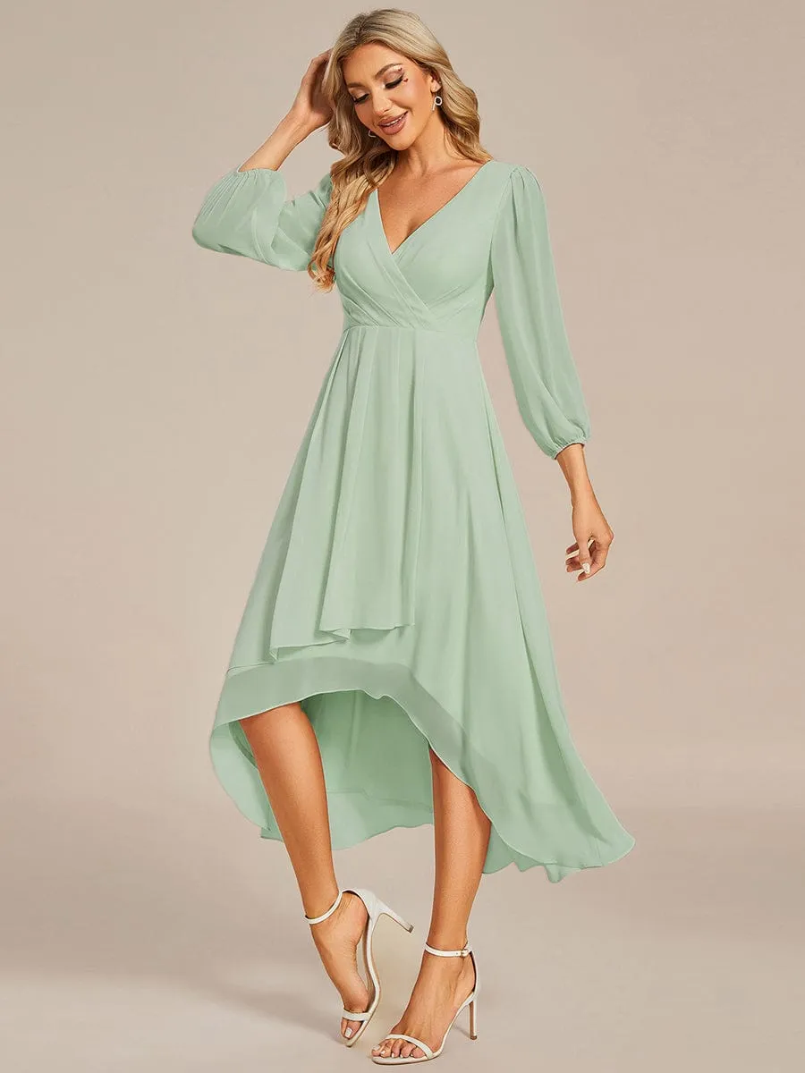 Tammy long sleeved midi high low chiffon dress