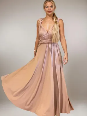 Taupe Convertible Infinity bridesmaid dress with split Express NZ wide