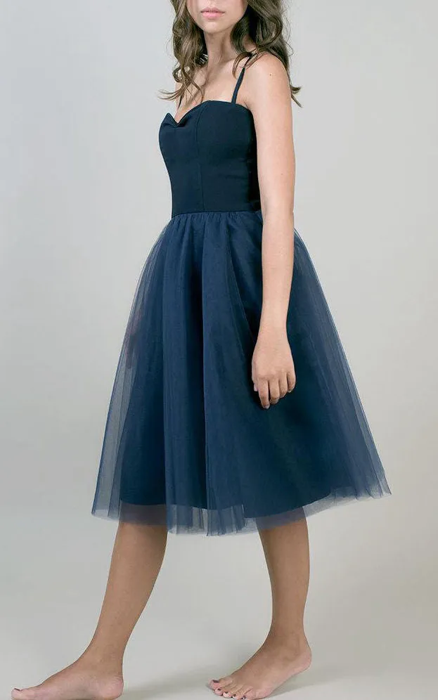 Tea-length Sweetheart Sleeveless Sleeve Tulle Dress-105569