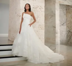Textured Organza A-Line Gown With Detachable Bow In Ivory