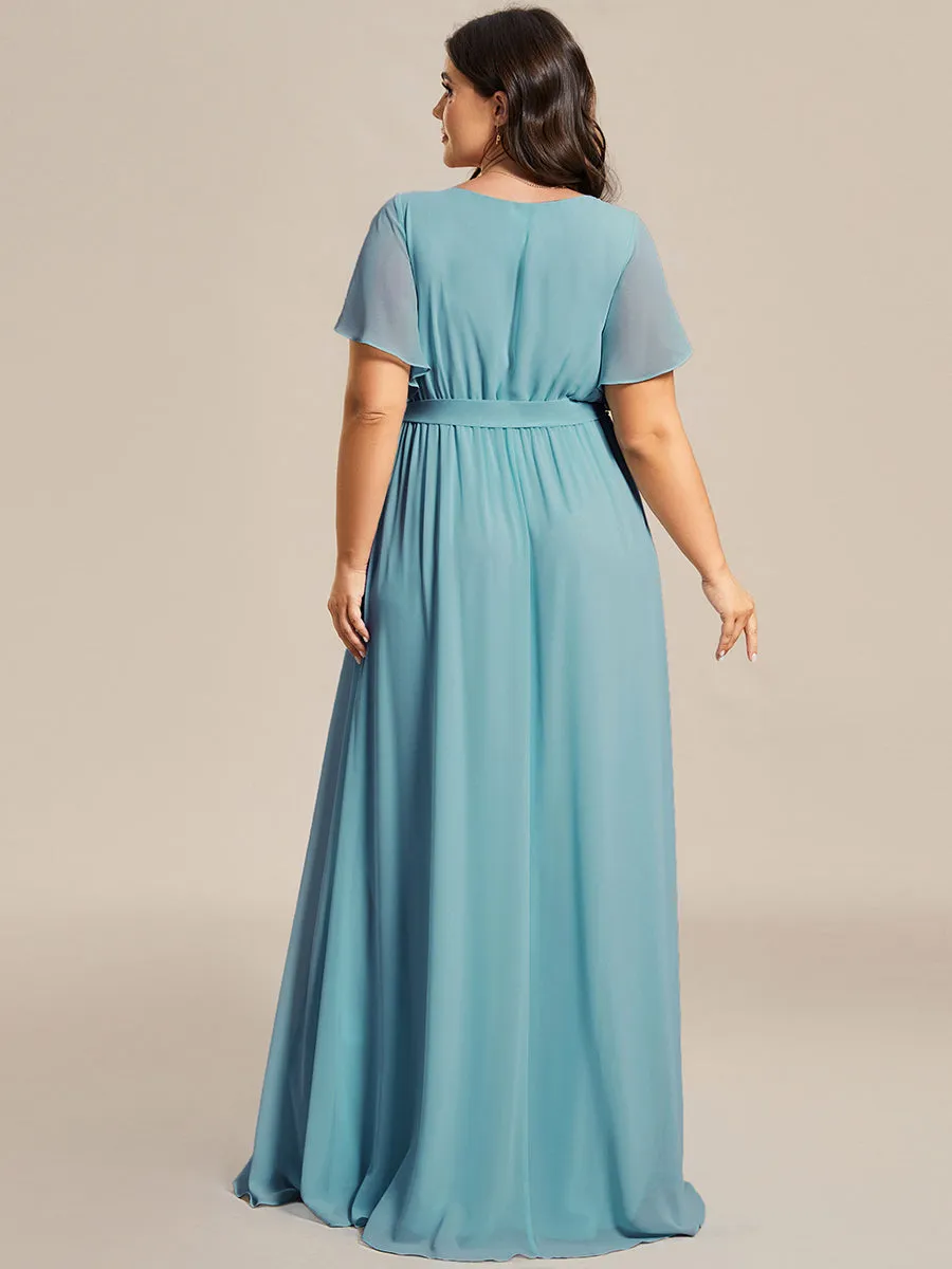 Tia Plus Size split sleeve full length chiffon bridesmaid dress