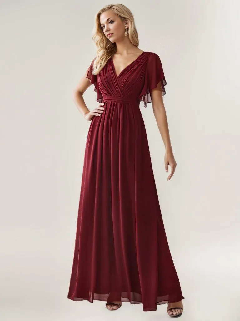 Tia Plus Size split sleeve full length chiffon bridesmaid dress