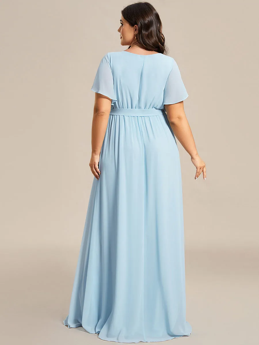 Tia Plus Size split sleeve full length chiffon bridesmaid dress