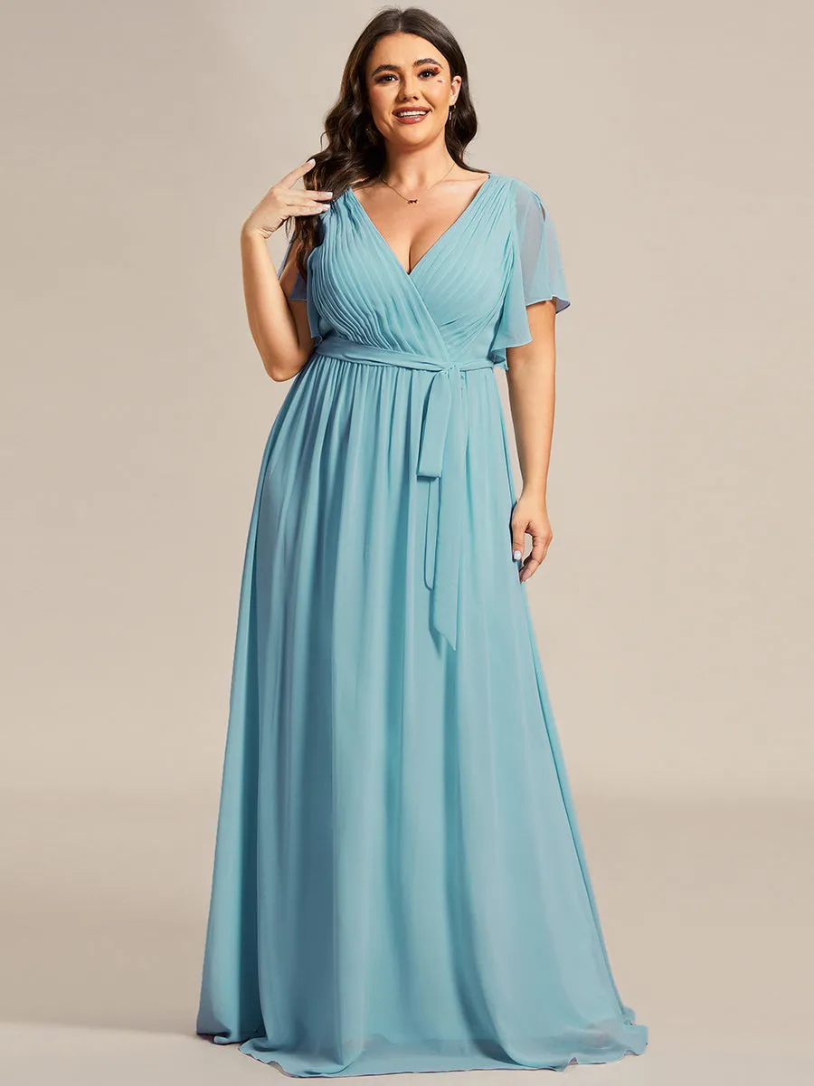 Tia Plus Size split sleeve full length chiffon bridesmaid dress