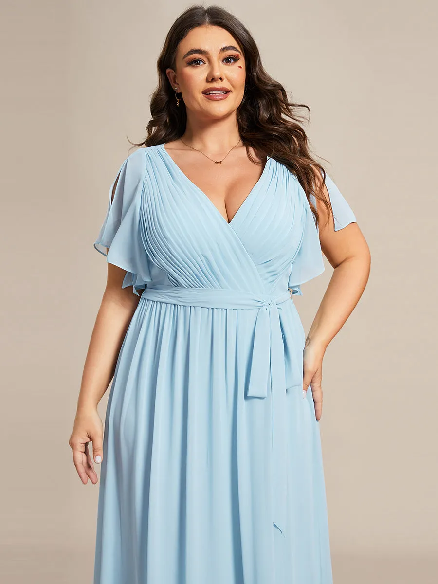 Tia Plus Size split sleeve full length chiffon bridesmaid dress