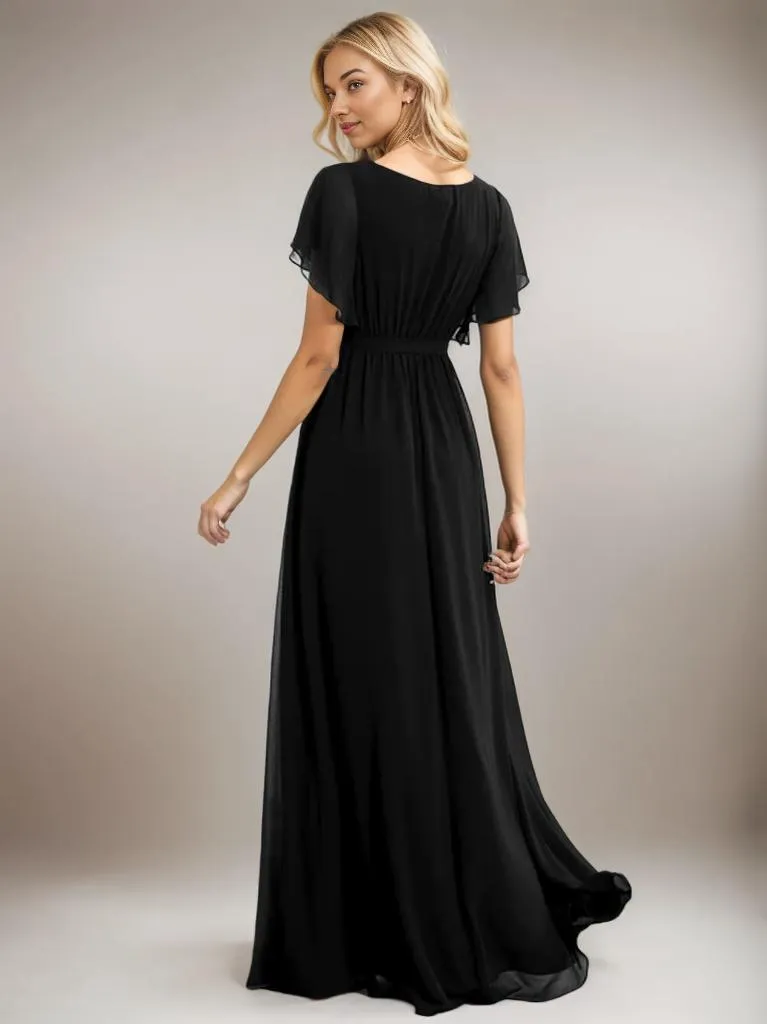 Tia Plus Size split sleeve full length chiffon bridesmaid dress