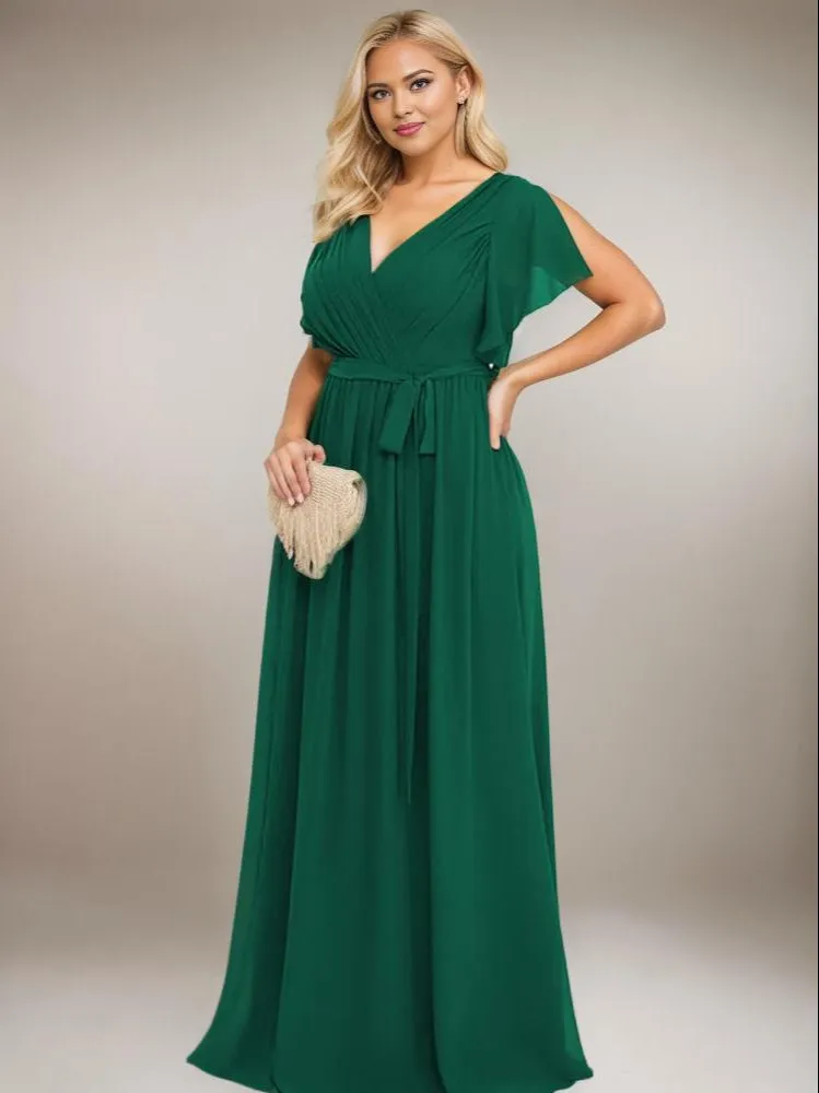 Tia Plus Size split sleeve full length chiffon bridesmaid dress