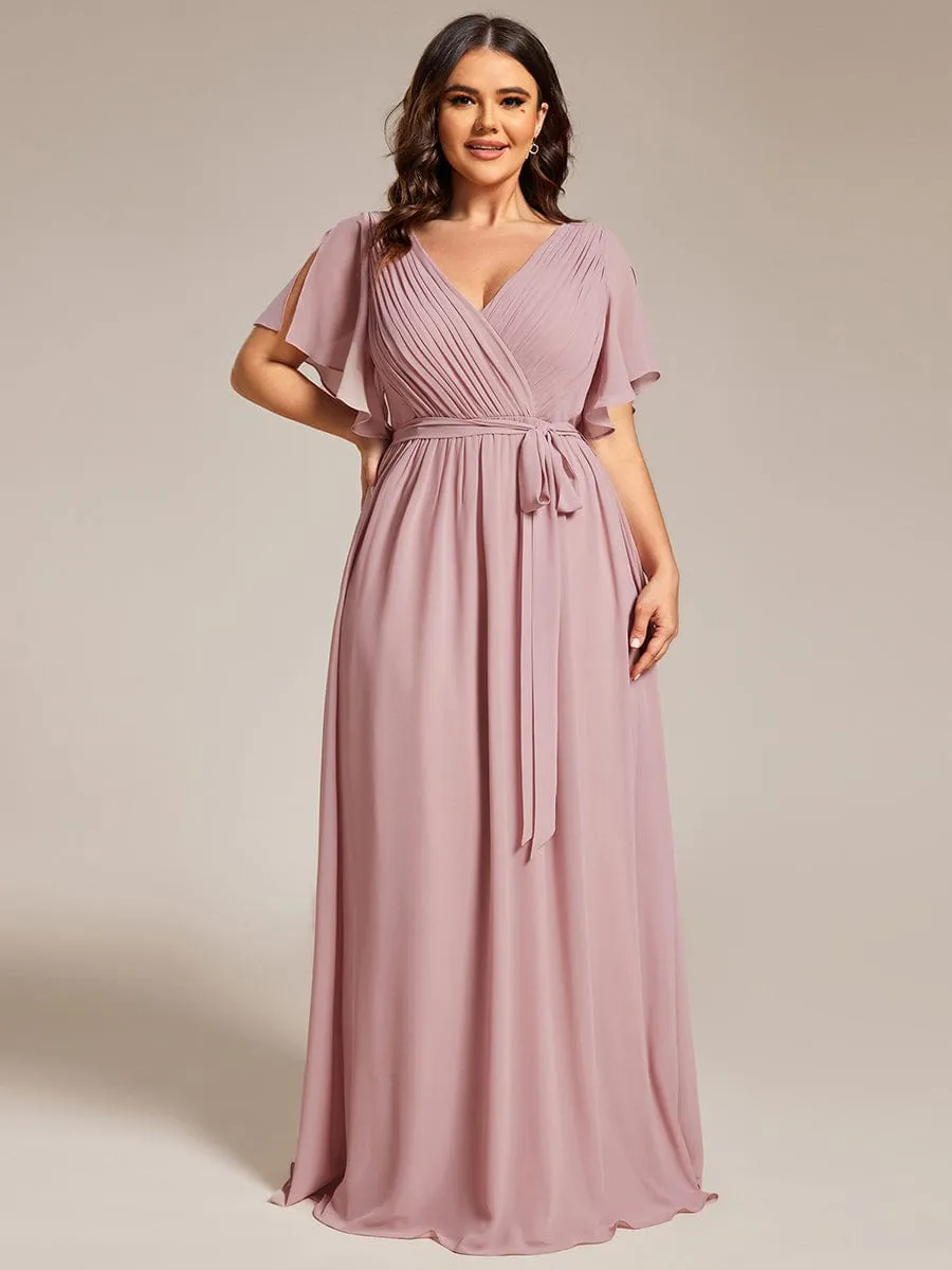 Tia Plus Size split sleeve full length chiffon bridesmaid dress