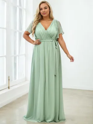 Tia Plus Size split sleeve full length chiffon bridesmaid dress