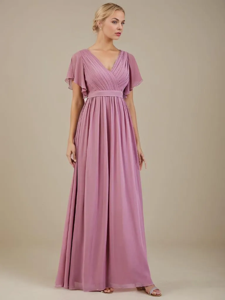 Tia Plus Size split sleeve full length chiffon bridesmaid dress