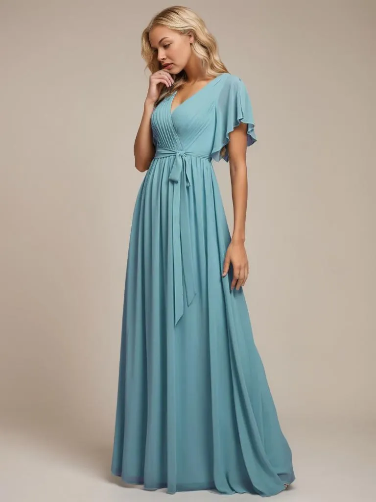 Tia Plus Size split sleeve full length chiffon bridesmaid dress