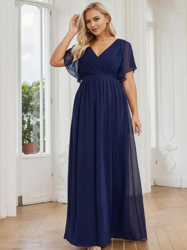 Tia Plus Size split sleeve full length chiffon bridesmaid dress