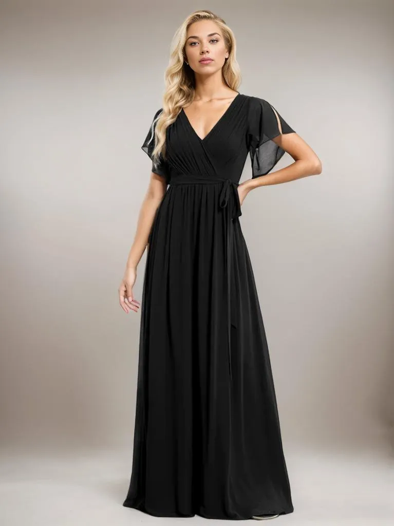 Tia Plus Size split sleeve full length chiffon bridesmaid dress