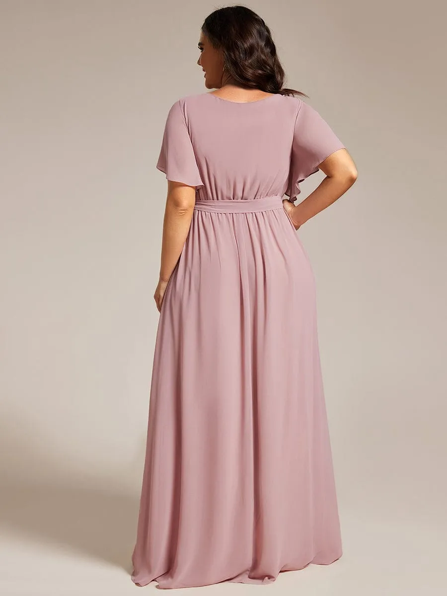 Tia Plus Size split sleeve full length chiffon bridesmaid dress