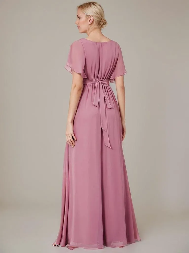 Tia Plus Size split sleeve full length chiffon bridesmaid dress