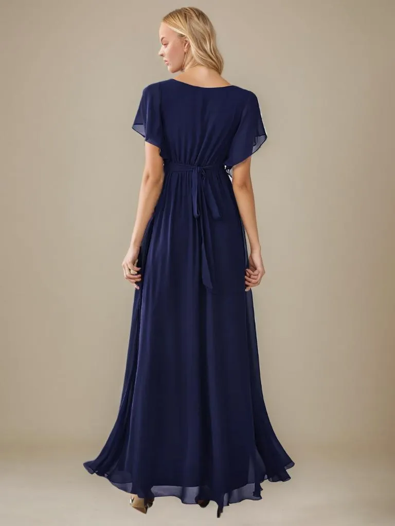 Tia Plus Size split sleeve full length chiffon bridesmaid dress