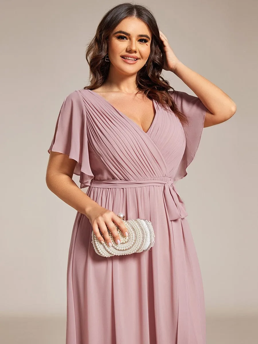 Tia Plus Size split sleeve full length chiffon bridesmaid dress