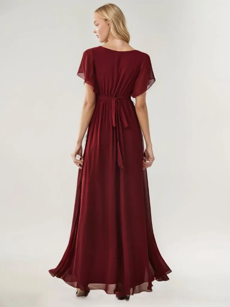 Tia Plus Size split sleeve full length chiffon bridesmaid dress