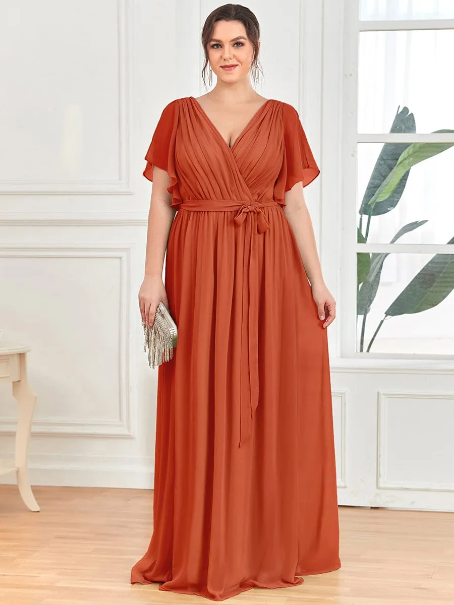 Tia Plus Size split sleeve full length chiffon bridesmaid dress